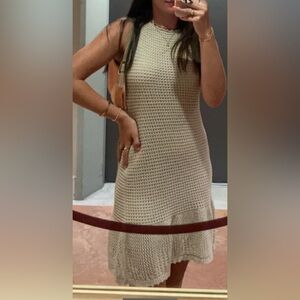 Aqua Textured Knit Midi Dress in Cream